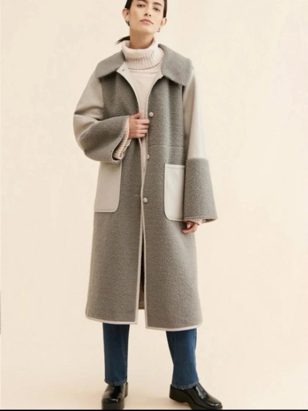 Baum und Pferdgarten Dea Shearling Two Tone Overcoat Gray Large